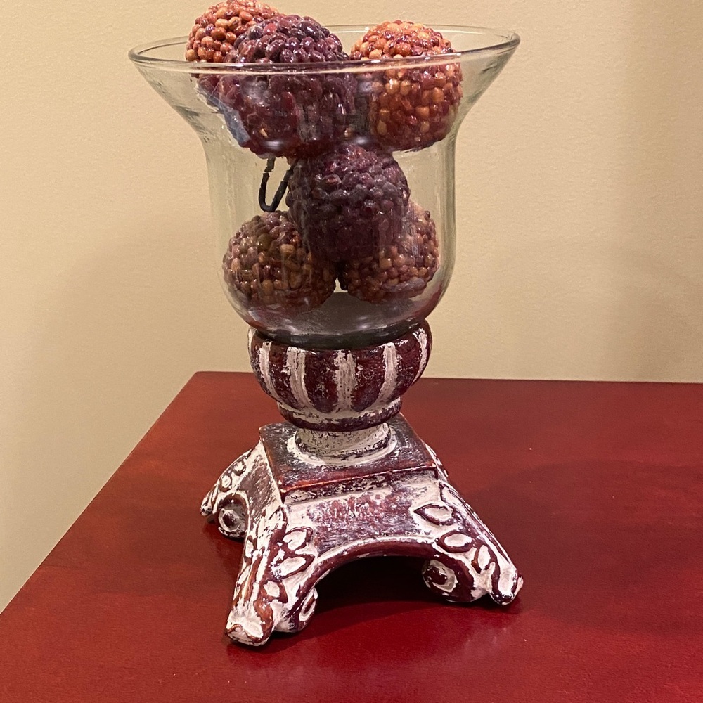 Southern Living Glass Vase with cream and Brown Accents